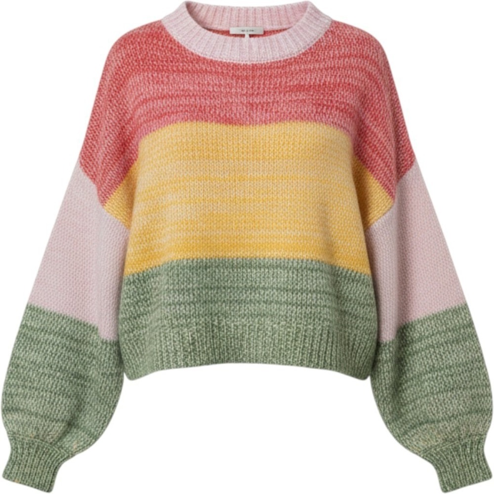 Storia Colorblock Knit Sweater Red Yellow Green Lavender Pink BT2869 Small NWT